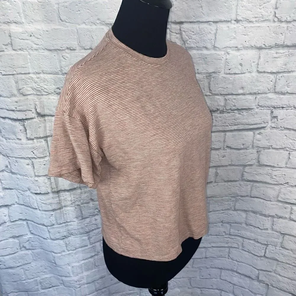 Max studio Crewneck stripe crop short sleeve top sz S women